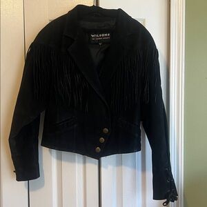 Wilson’s Vintage black leather fringe jacket size medium